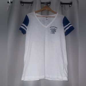 $16 Small Victorias Secret Pink White & Blue WE ARE UK Sparkly White T Shirt